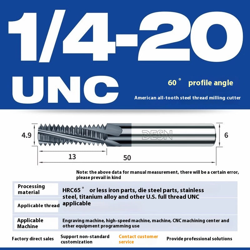 1115-65° high hard tungsten carbide thread milling cutter Long tooth full tooth alloy American thread milling cutter UNC UNF aluminum stainless steel Shandong Denso Pricision Tools Co.,Ltd.